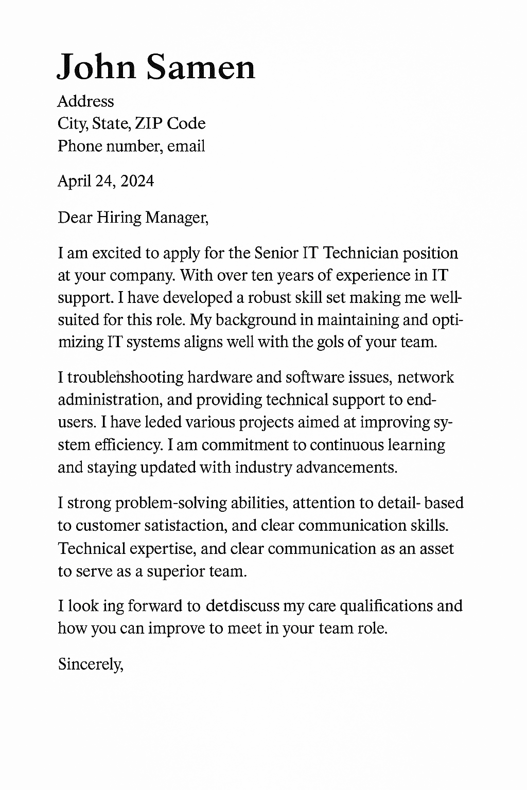 Tailored Cover Letter
